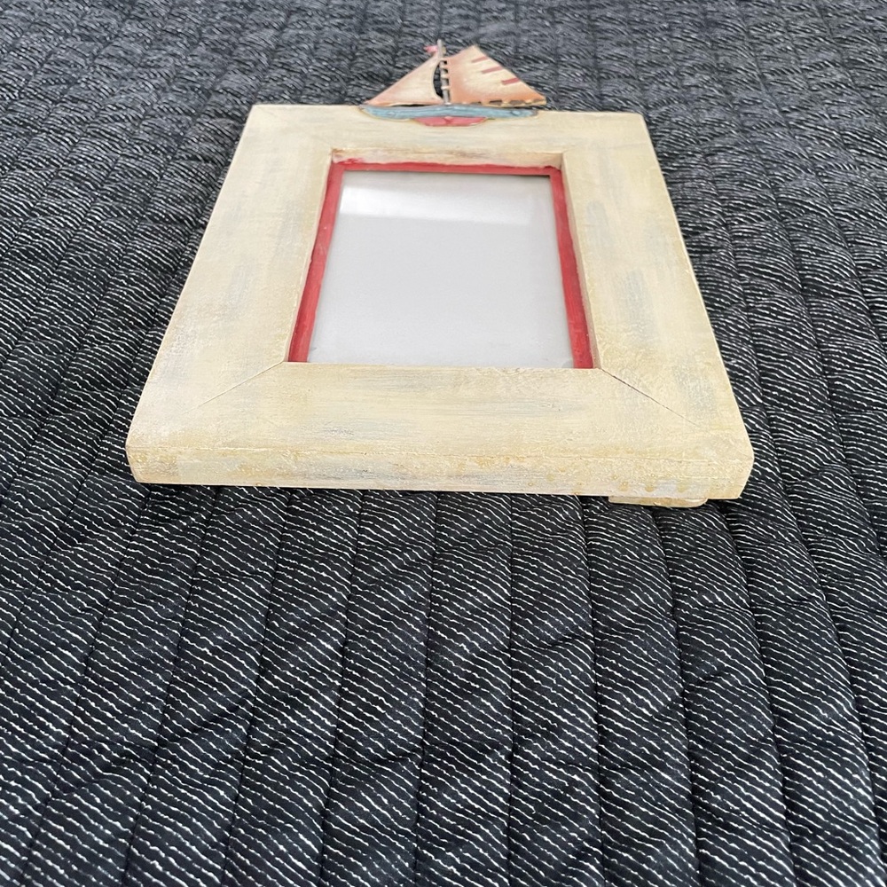 Nautical Sailboat Picture Frame - Cream and Red - Picture 7 of 8
